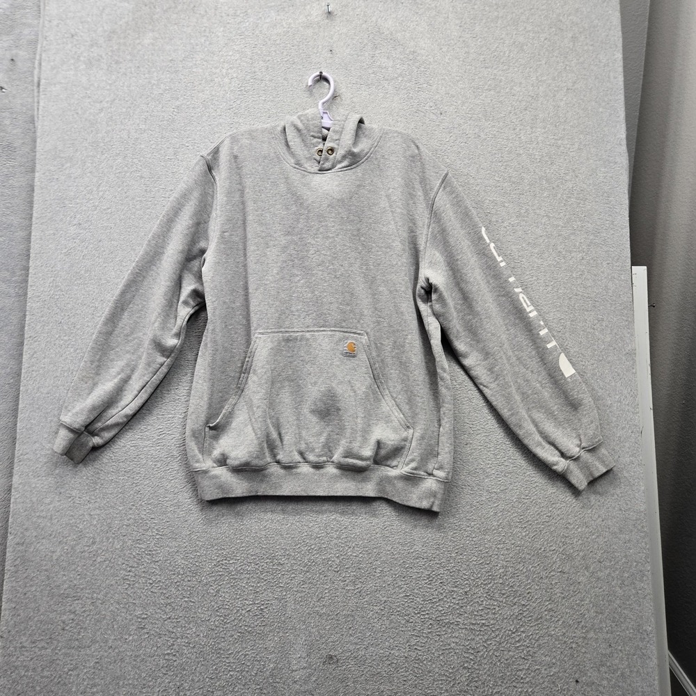 Carhartt Men Hoodie L Gray Fleece Logo Spellout K288 HGY Pullover
